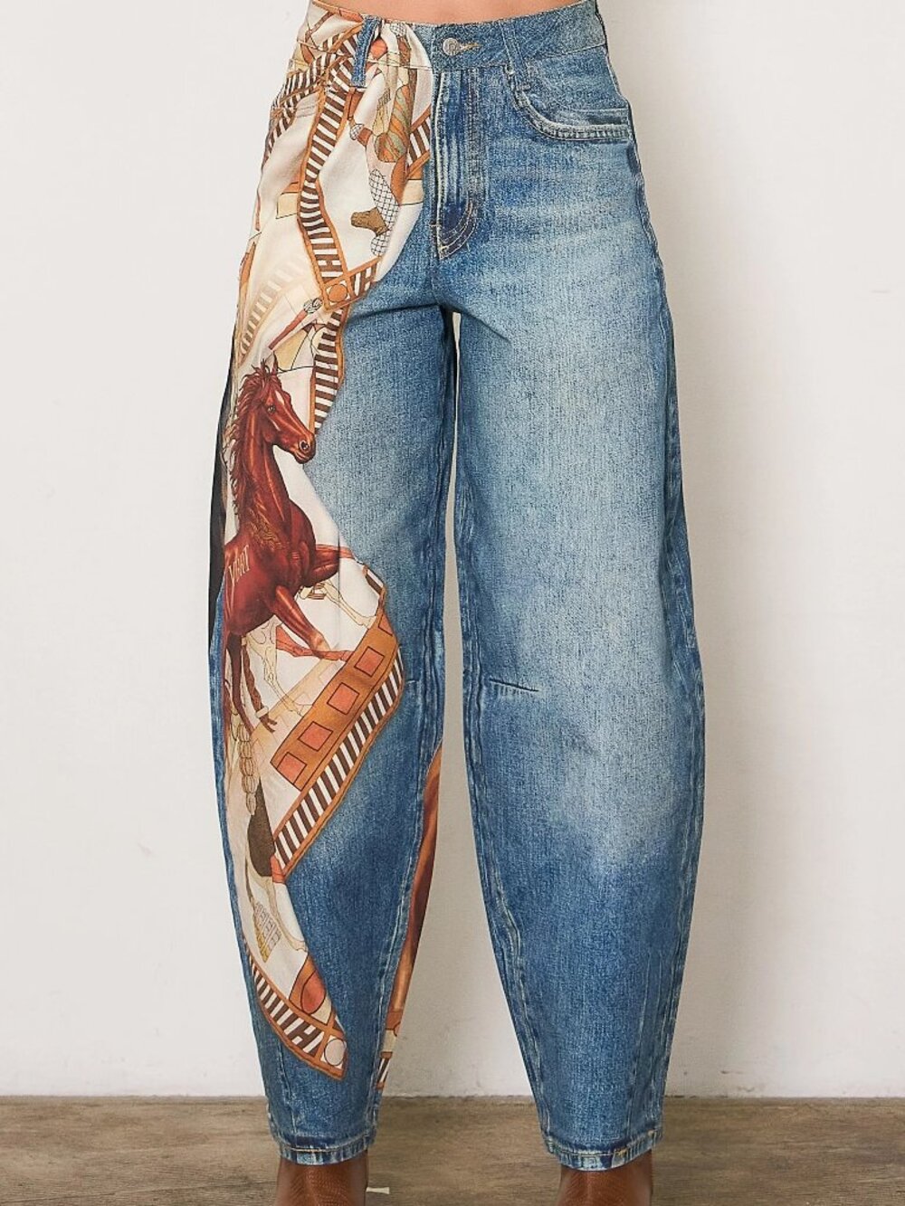 NEW! VBRT Horse Scarf Western Print Baggy Barrel Denim Jeans
